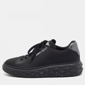 Pre Owned Jimmy Choo Black Fabric and Leather Diamond Sneakers Size 41