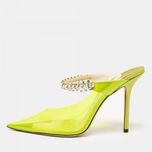 Jimmy Choo Green PVC Bing Crystal Embellished Mules Size 39