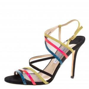 Jimmy Choo Multicolor Leather and Mesh Visby Strappy Sandals Size 41