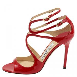 Pre Owned Jimmy Choo Red Patent Ivette Strappy Sandals Size 37.5