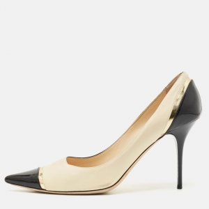 Jimmy Choo Beige/Black Leather and Patent Leather Anouk Pumps Size 41