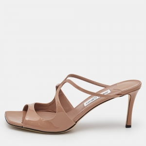Jimmy Choo Beige Patent Leather Anise Slide Sandals Size 42