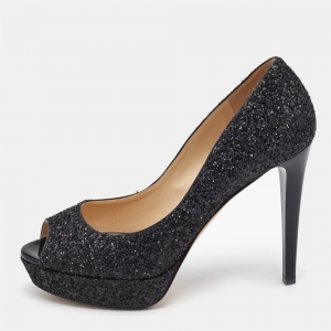 Jimmy Choo Black Coarse Glitter Dahlia Pumps Size 40