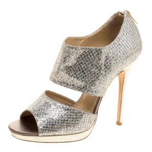 مملوكة مسبقًا Jimmy Choo Silver Glitter Private Platform Sandals Size 40