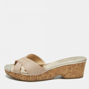 Jimmy Choo Pink Embossed Leather Panna Slide Sandals Size 40