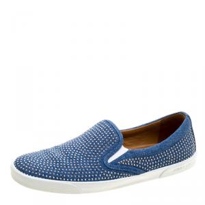Pre Owned Jimmy Choo Blue Denim Micro Studded Demi Slip-On Sneakers Size 40