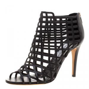 Pre Owned Jimmy Choo Black Leather Dassa Peep Toe Cage Sandals Size 40.5