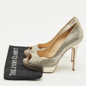 مملوكة مسبقًا Jimmy Choo Luna Size 39 Silver Glitter and Leather Platform Pumps