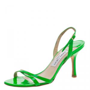مملوكة مسبقًا Jimmy Choo Neon Green Leather Slingback Sandals Size 36