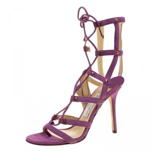 Pre Owned Jimmy Choo Purple Suede Lace Up Gladiator High Heel Sandals Size 38