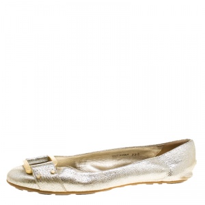 Pre Owned Jimmy Choo Silver Leather Morse Ballet Flats Size 39.5