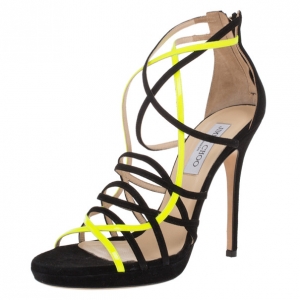 Jimmy Choo Yellow and Black Suede Myth Strappy Sandals Size 40