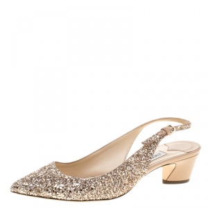 مملوكة مسبقًا Jimmy Choo Pale Pink Coarse Glitter Gemma Sling Back Pointed Toe Sandals Size 38