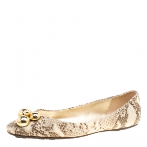 Pre Owned Jimmy Choo Beige Python Embossed Leather Ballet Flats Size 40.5