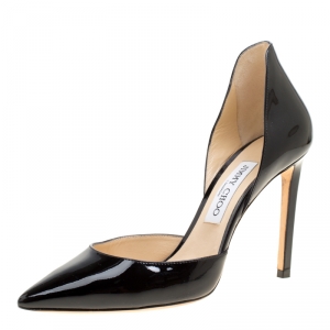 مملوكة مسبقًا Jimmy Choo Black Patent Leather Esther Pointed Toe D'orsay Pumps Size 38.5