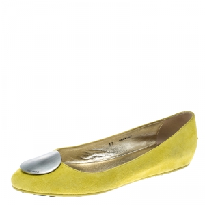 Pre Owned Jimmy Choo Acid Yellow Suede Wray Ballet Flats Size 37 
