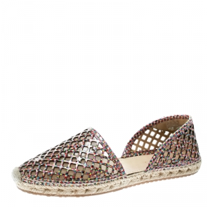 Pre Owned Jimmy Choo Multicolor Perforated Digital Print Patent Leather Dreya D'orsay Flat Espadrilles Size 39.5