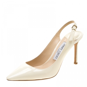 Pre Owned Jimmy Choo White Patent Leather Slingback Pointed Toe Sandals Size 37
