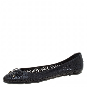 Pre Owned Jimmy Choo Black Perforated Leather Walsh Bow Detail Ballet Flats Size 41