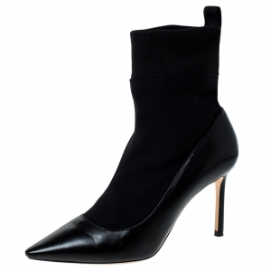Pre Owned Jimmy Choo Black Leather Brandon Sock Pumps Size 38