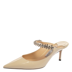 Pre Owned Jimmy Choo White Patent Leather Bing 65 Crystal Embellished Pointed Toe Mule Sandals Size 39