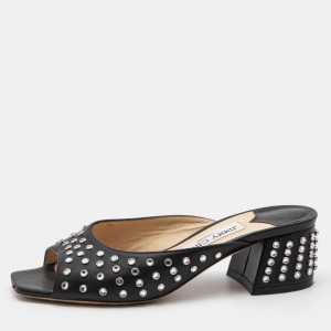 Pre Owned Jimmy Choo Black Leather Mule  Sandals Size 36