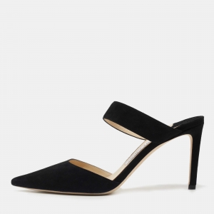 Jimmy Choo Black Suede Pointed Toe Mules Size 37.5