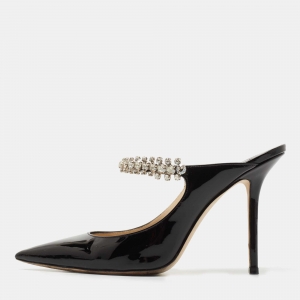Pre Owned Jimmy Choo Black Patent Crystal Embellished Bing Sandals Size 39