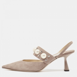 Pre Owned Jimmy Choo Beige Suede Slingback Pointed Toe Slingback Pumps Size 41 