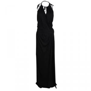 John Galliano Black Knit Loop Neck Detail Draped Sleeveless Maxi Dress M