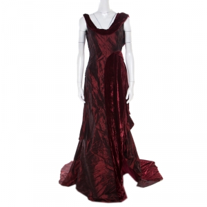 John Galliano Burgundy Velvet Trim Sleeveless Evening Gown M