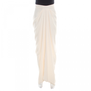 John Galliano Cream Draped Crepe Maxi High Low Skirt L