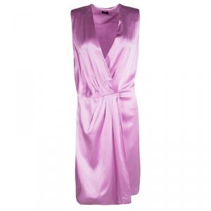 Joseph Pink Silk Satin Sleeveless Stellina Wrap Dress M