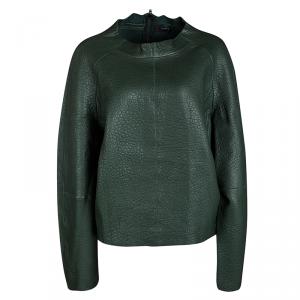 Joseph Forest Green Lambskin Bubble Leather Cropped Pullover L