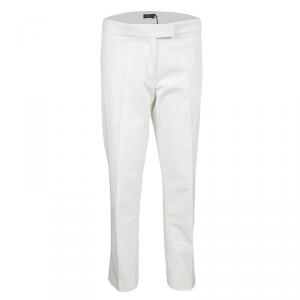 Joseph Off White Light Cotton Finley Straight Fit Trousers L