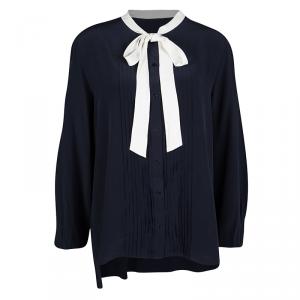 Joseph Navy Blue Silk Contrast Tie Detail Victoire Blouse L
