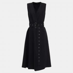 Joseph Black Virgin Wool Belted Midi Dress M (FR 38)