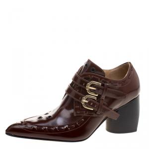Joseph Brown Glossed Leather Eyelet Embellished Pointed Toe Ankle Boots Size 37