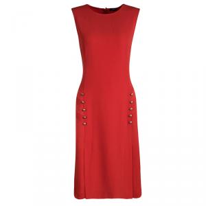 Joseph Red Crepe Sleeveless Step Button Dress M