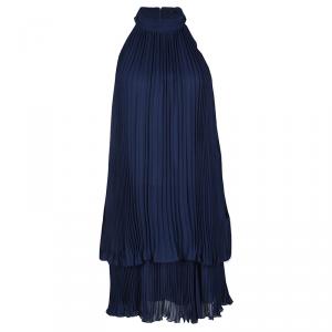Joseph Navy Blue Plisse Silk Georgette Sleeveless Margot Dress M