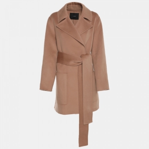 Pre Owned Joseph Dusty Pink Wool and Cashmere Belted Mid Length Coat S