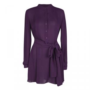 Joseph Purple Silk Belted Long Sleeve Tunic M