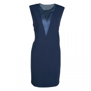 Joseph Navy Blue Organza Panel Fluide Crepe Sleeveless Finland Dress M