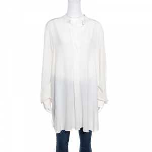 Joseph Off White Contrast Neckline Silk Crepe de Chine Dara Blouse L