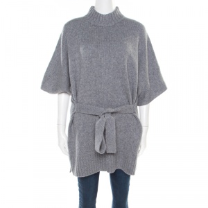 Joseph Grey Cashmere Luxe Roll Neck Belted Top L