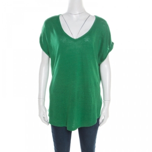 Joseph Green Linen V-Neck Belted Top L
