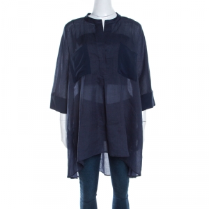 Joseph Marine Blue Sheer Ramie Voile Georgette Heather Tunic Blouse M