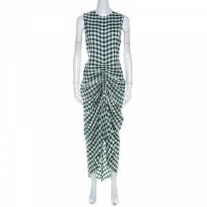Joseph Green & White Gingham Ruched Detail Asymmetric Dress M