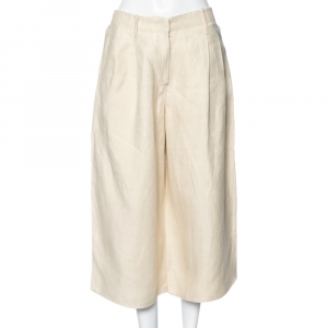 Joseph Beige Tai Linen Wide Leg Cropped Pants S