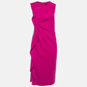 Joseph Pink Raw Edge Stretch Crepe Ruffled Detail Midi Dress M    